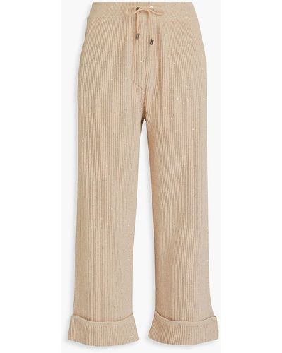 Brunello Cucinelli Cropped track pants aus einer baumwollmischung mit pailletten - Natur