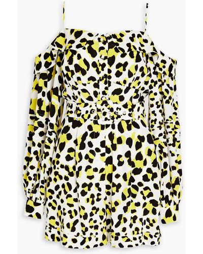 Diane von Furstenberg Susanna Cold-shoulder Leopard-print Crepe Playsuit - White