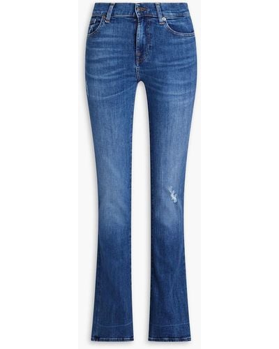 7 For All Mankind Distressed Faded Mid-rise Bootcut Jeans - Blue