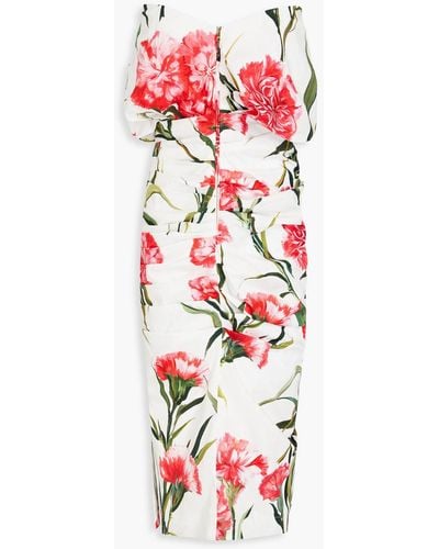 Dolce & Gabbana One-shoulder Draped Floral-print Stretch-cotton Midi Dress - Red