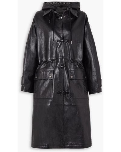Acne Studios Oversized Leather Hooded Coat - Black