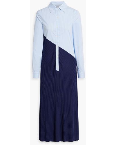 NAADAM Striped Cotton-poplin Panelled Ribbed-knit Midi Shirt Dress - Blue