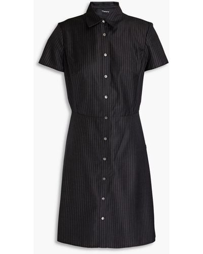 Theory Striped Wool-jacquard Mini Shirt Dress - Black