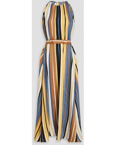 Sandro Taila Striped Linen-blend Midi Dress - Blue