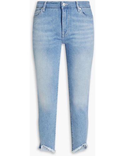 7 For All Mankind Cropped Distressed Mid-rise Skinny Jeans - Blue