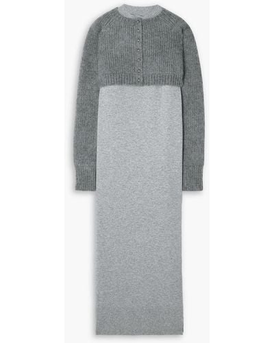 Sacai Layered Ribbed Wool And Mohair-blend Maxi Dress - Gray