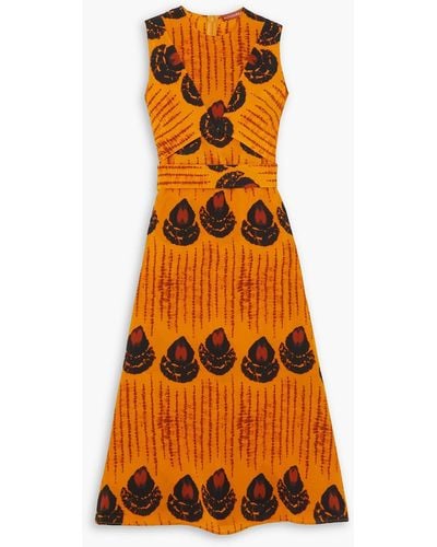 Altuzarra Nuada Layered Printed Silk Crepe De Chine Midi Dress - Orange