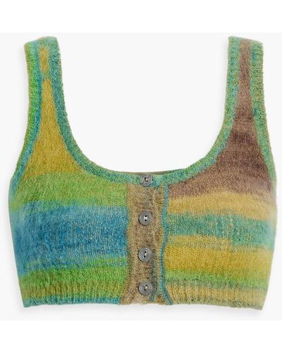 RE/DONE Striped Brushed Knitted Bra Top - Green
