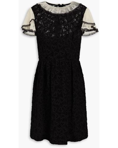 RED Valentino Ruffled Tulle-trimmed Cotton-guipure Lace Mini Dress - Black