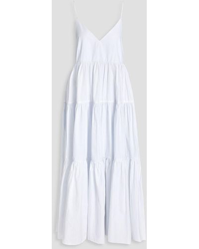 Co. Gathered Pinstriped Organic Tton-poplin Midi Dress - White