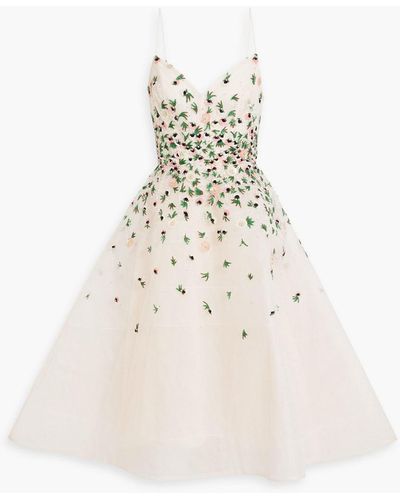 Monique Lhuillier Embellished Tulle Midi Dress - White