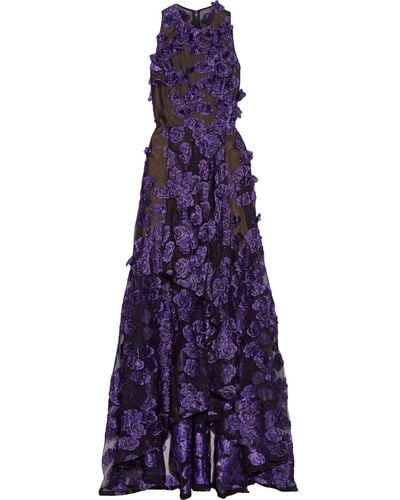 Jason Wu Sheer Sleeveless Gown W/allover Floral Appliques - Purple