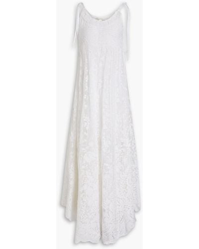 LoveShackFancy Shoshana Embroidered Tulle Maxi Dress - White