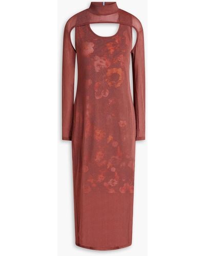 McQ Laye Printed Scuba And Stretch-mesh Midi Dress - Red