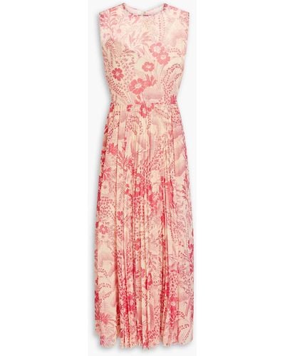 RED Valentino Pleated Printed Crepe De Chine Midi Dress - Pink