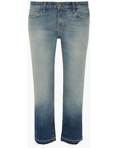 Current/Elliott The Cropped Distressed Mid-rise Straight-leg Jeans - Blue