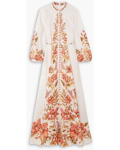 Zimmermann Vacay Billow Belted Floral-print Linen Maxi Dress - White