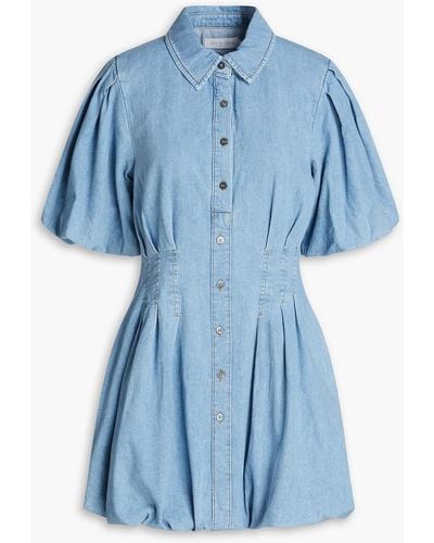 Jonathan Simkhai Pleated Denim Mini Shirt Dress - Blue