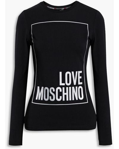 Love Moschino Printed Cotton-blend Jersey Top - Black