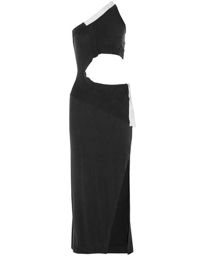 Topshop Unique Cremorne One-shoulder Cutout Washed-crepe De Chine Midi Dress - Black