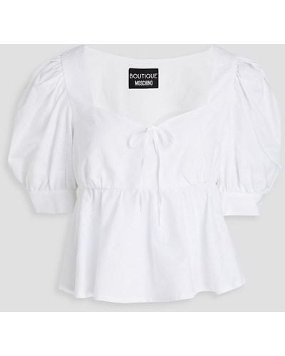 Boutique Moschino Bow-detailed Cotton-jacquard Peplum Top - White