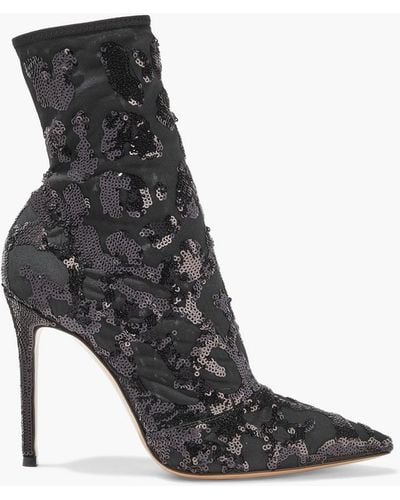 Gianvito Rossi Daze Sequin-embellished Stretch-tulle Sock Boots - Black
