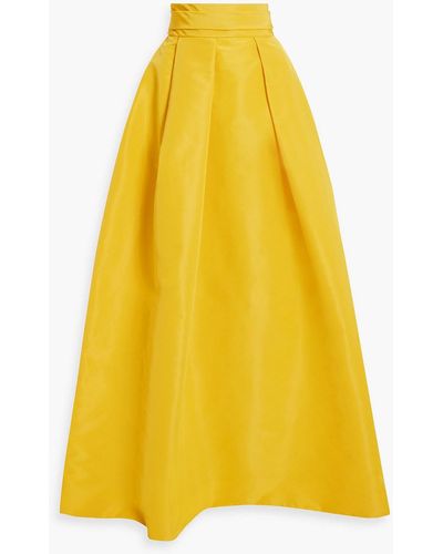 Monique Lhuillier Pleated Silk-taffeta Maxi Skirt - Yellow