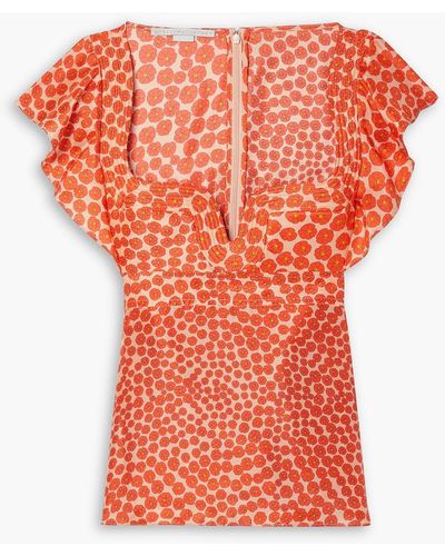 Stella McCartney Floral-print Silk-habotai Top - Orange