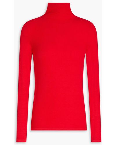 Enza Costa Ribbed Jersey Turtleneck Top - Red