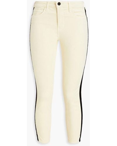 L'Agence Cropped Striped Cotton-blend Velvet Skinny Pants - White