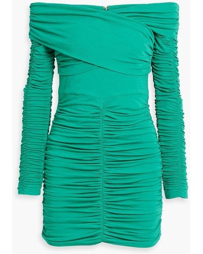 Rebecca Vallance Edie Off-the-shoulder Ruched Jersey Mini Dress - Green