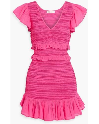 LoveShackFancy Sonora Smocked Ruffled Cotton-gauze Mini Dress - Pink
