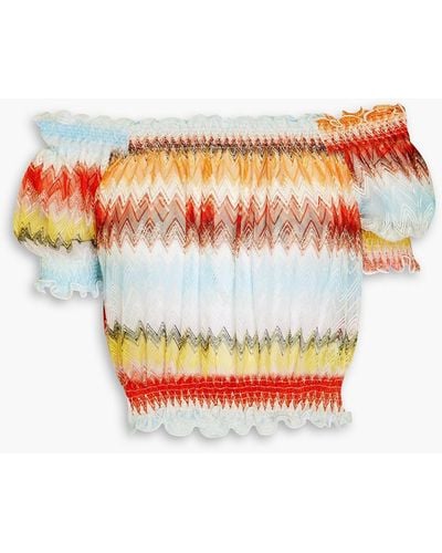 Missoni Off-the-shoulder Ruffled Crochet-knit Top - White