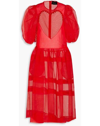 Simone Rocha Cutout Bead-embellished Silk-organza Midi Dress - Red