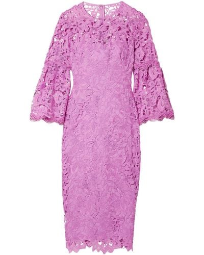 Lela Rose Guipure Lace Dress - Purple