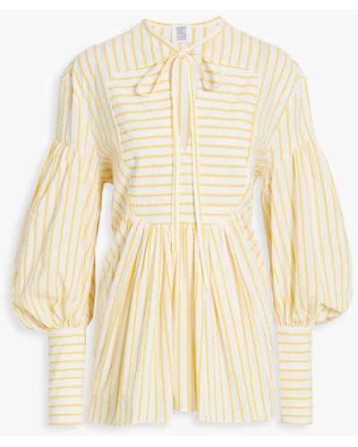 Rosie Assoulin Pussy-bow Striped Cotton-seersucker Blouse - Yellow