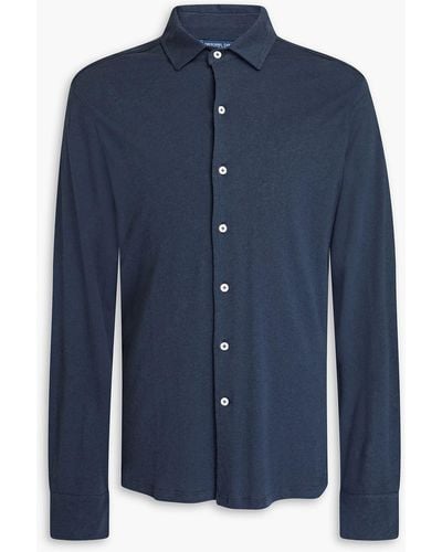 Frescobol Carioca Marcio Cotton And Linen-blend Jersey Shirt - Blue