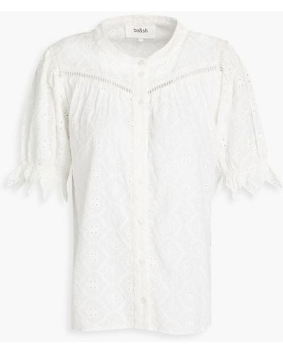 Ba&sh Gathered Lattice-trimmed Broderie Anglaise-cotton Shirt - White