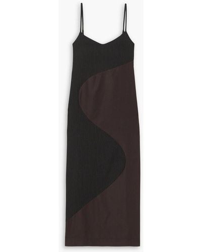 Ahluwalia Femi Wave Pinstriped Wool-blend Jacquard Midi Dress - Black