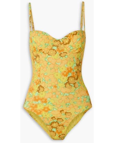 Tory Burch Badeanzug mit floralem print und bügel - Gelb