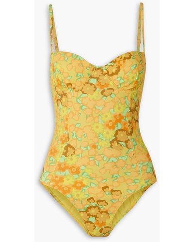 Tory Burch Floral-print Underwired Swimsuit - Yellow