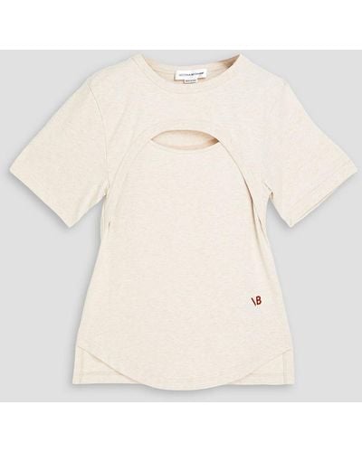 Victoria Beckham Embroidered Cutout Cotton-jersey T-shirt - Natural