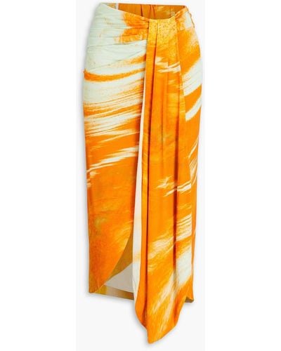 Jonathan Simkhai Gwen Draped Printed Jersey Midi Skirt - Orange
