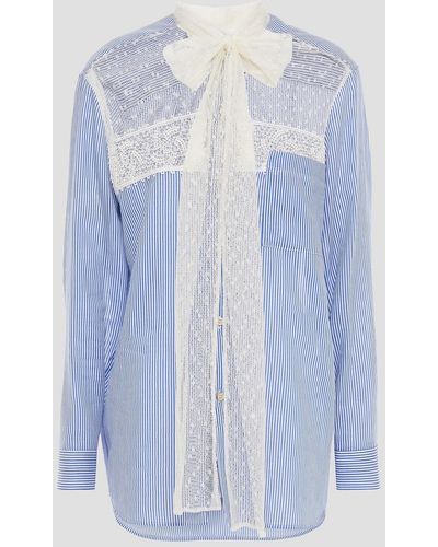 RED Valentino Pussy-bow Point D'esprit-paneled Striped Cotton And Silk-blend Shirt - Blue
