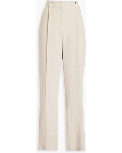 Brunello Cucinelli Pleated Linen And Cotton-blend Corduroy Straight-leg Pants - White