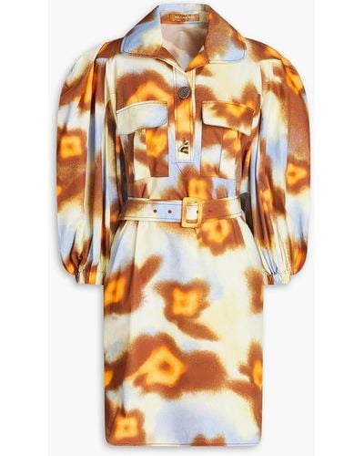 Rejina Pyo Belted Printed Cotton-poplin Mini Dress - Orange