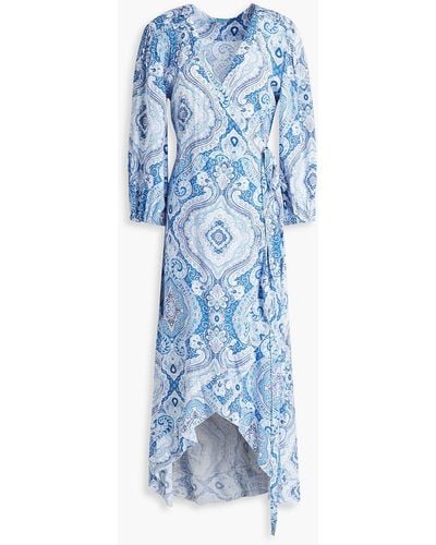 Melissa Odabash Taylor Wrap-effect Paisley-print Woven Midi Dress - Blue