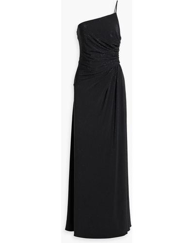 Halston Giselle One-shoulder Crystal-embellished Stretch-jersey Gown - Black