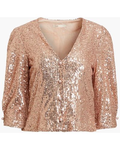 Maje Sequined Tulle Blouse - Metallic