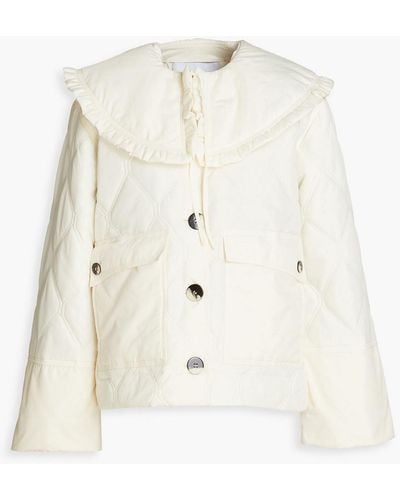 Ganni Ruffled Quilted Shell Jacket - Natural